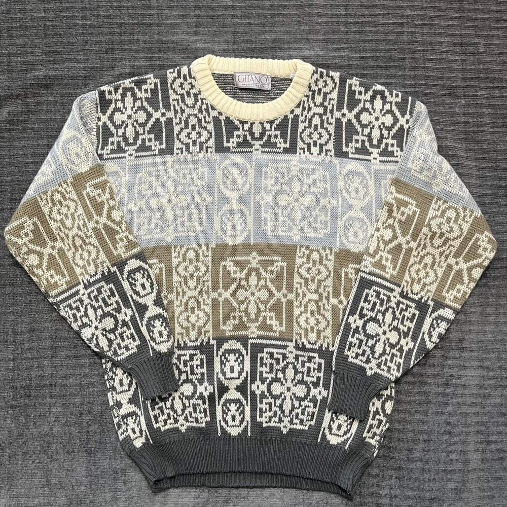 90's Grandpa Sweater Gitano Knit Sweater Geometric Patterns Vintage Med
